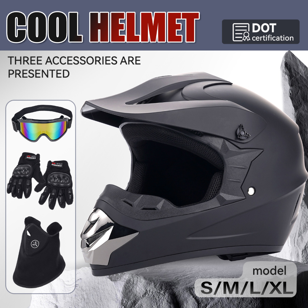 Off Road Motocross Helmet Goggles Set - Off‑Road Motorcycle Helmet Four‑Piece Set Adult