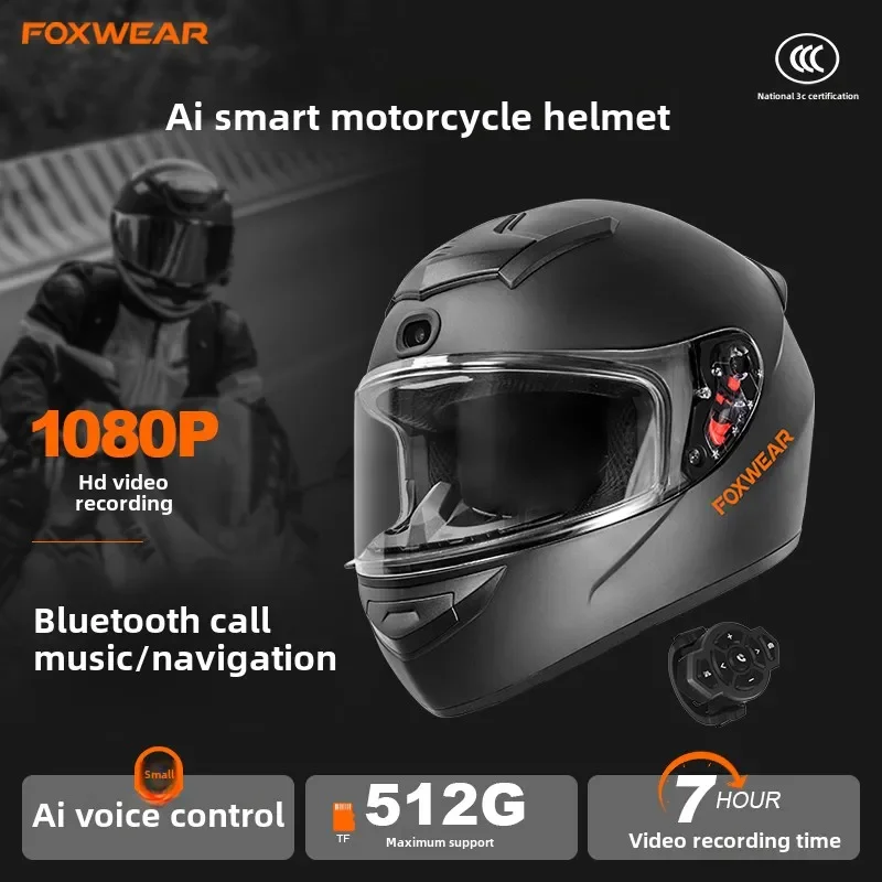 Full Face Motorcycle Helmet With Bluetooth - AI Intelligence Motorcycle Helmet with Camera