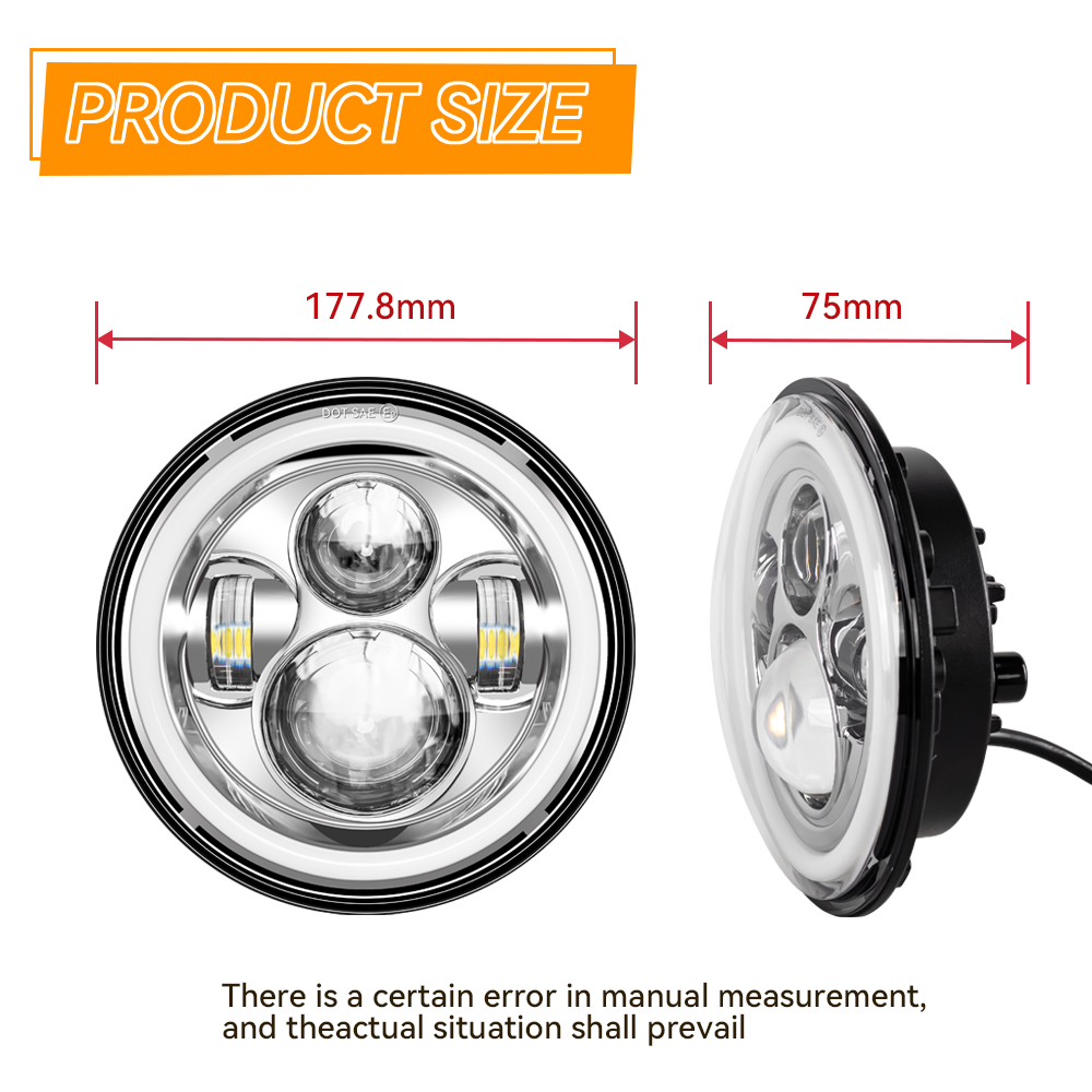 Universal 7' Round Head Light  - Universal Motorcycle Led Headlight Projector review and price
