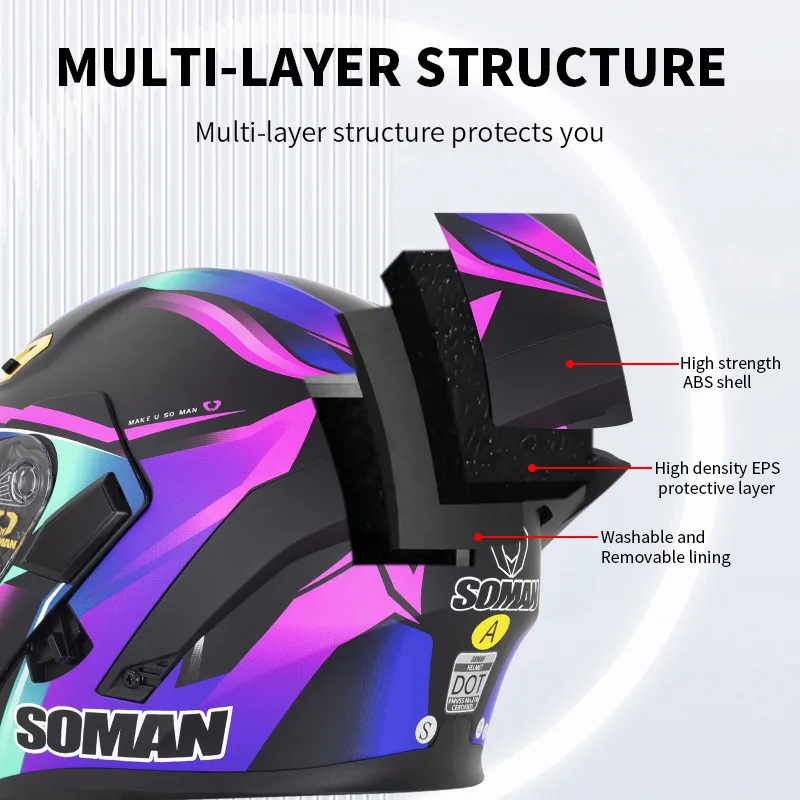 SOMAN Full Face Helmet Dual Le - Dual Visor Motorcycle Racing Helmet review and price