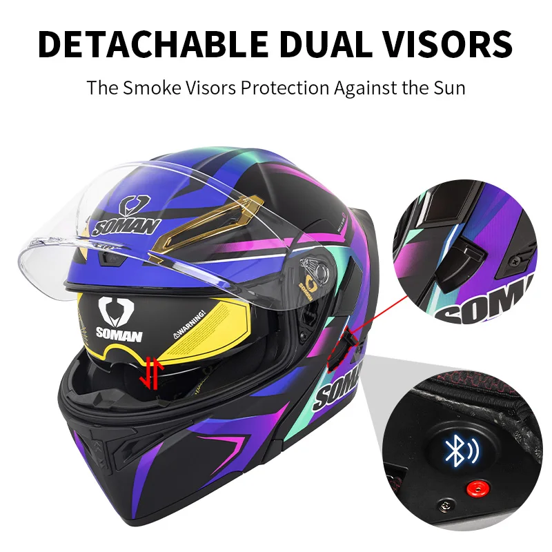 SOMAN Full Face Helmet Dual Le - Dual Visor Motorcycle Racing Helmet review and price